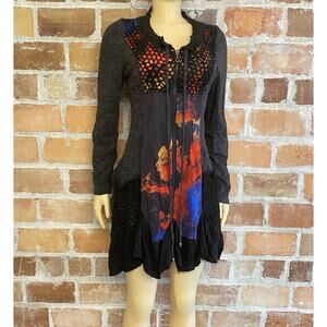 Tesoro Moda Art to Wear long mixed fabrics knit jacket Dresscardigan top Sz MED